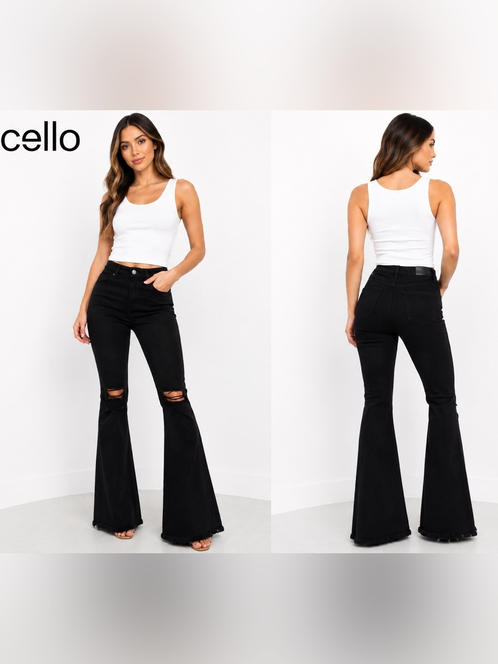 Cello Black High Rise Bell Bottom Flare Jeans Women’s Size 5 31 Inseam Denim